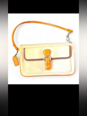 Vintage Coach Hampton Canvas with Leather Trim Wristlet Clutch